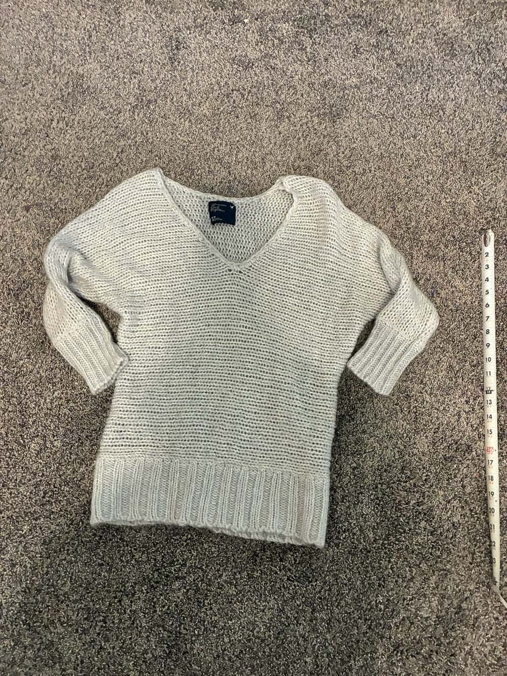 American Eagle Light Lofty Dolman Sweater Cloud Grey Chunky V-Neck Sz M